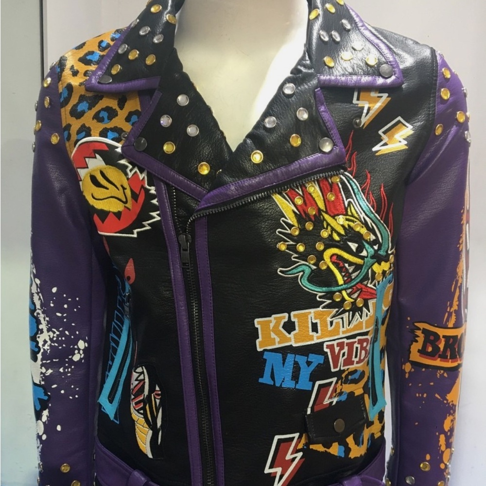 Colorful Studded Leather Jacket